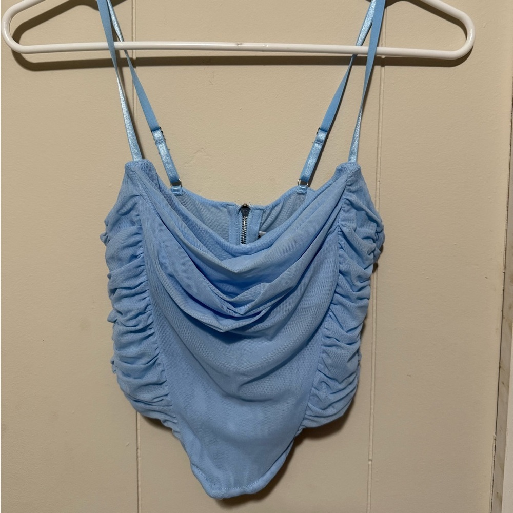 Light Blue Ruched Crop Top